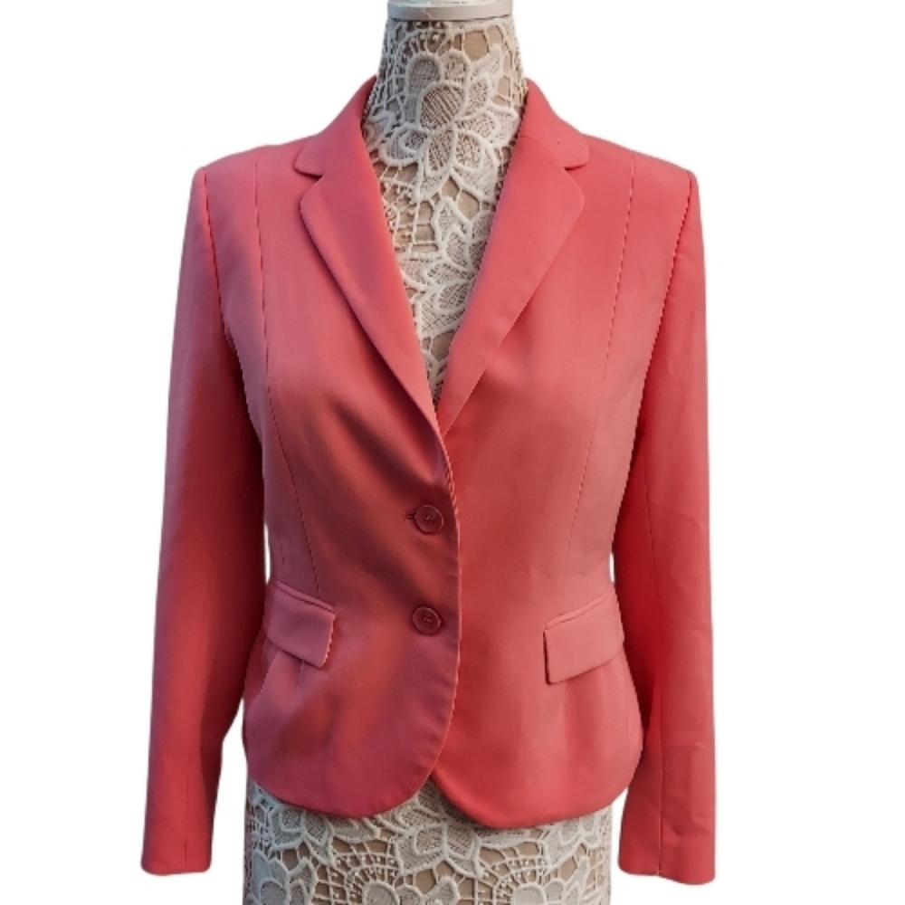 H&M Salmon Pink Two Button Lined Lapel Spring Blazer 10 Office Career Realtor